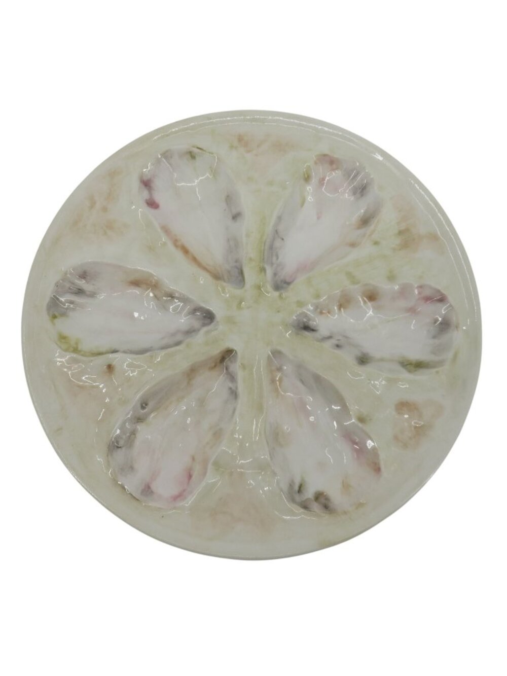 VTG Intrada Italy Majolica 6 Slot 12 Inch Oyster Platter Plate Cream Pink Coast